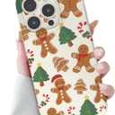 Christmas Case for iPhone 15 Pro Max Case Cute Xmas Merry Christmas Tree Gingerbread Man Pattern Santa Holiday Aesthetic Gifts Girly Girls Women Kids Soft TPU Protective Cover, Beige