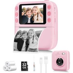 Instant Print Camera for Kids, Christmas Birthday Gifts for Girls Boys, 1080P Instant Digital Print Cameras for Toddler,Portable Toy for 4 5 6 7 8 9 10 Year Old Girl with 32GB SD Card