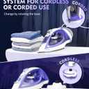 OMAIGA Cordless Iron for Clothes, 1550W 2-In-1 Cordless/Corded Steam Iron Rapid Heating, Ceramic Soleplate, 3-Way Auto-Off, Self-Cleaning, 12.85oz Water Tank Ironing Clothes for Home, Purple