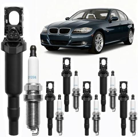 HQPASFY Ignition Coil Packs & Spark Plugs (Set of 5) Compatible with 2006-2013 BMW 328i/530i/X3/X5/128i/325xi/330i/330xi/525xi/528i/530xi 3.0L Replaces# 0221504470, UF592