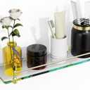 Glass Bathroom Shelves,Brushed Gold Floating Shelves for Wall Rectangular Modern Stainless Steel Glass Shelf for Bathroom Shelves Wall Mounted 16 Inch