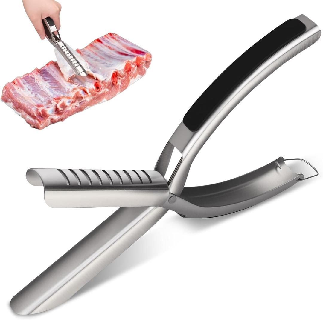 Rib Prep Pro Tool, Stainless Steel Rib Membrane Removal Tool, Rib Prep Tool Membrane Remover with Non-Slip Grip, BBQ Rib Skinner for Easy Membrane Removal for Professional & Home Use