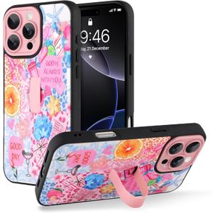 KANGHAR for iPhone 16 Pro Max Case Stand Summer Collage Coastal Full Body Rugged Shockproof Protection Glossy Protective Slim Case 6.9 Inch Pink