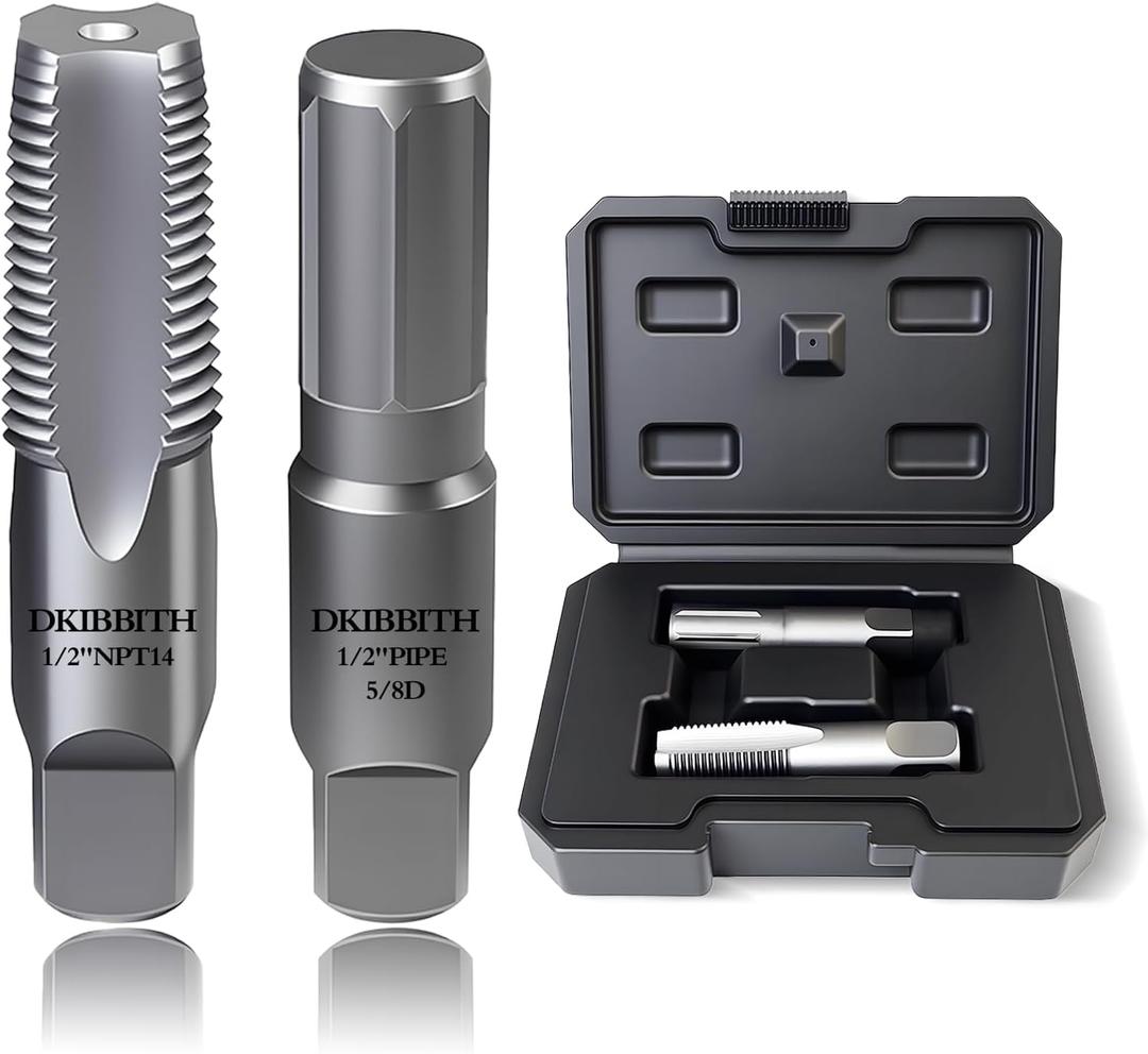 DKIBBITH 2-Piece Pipe Extractor and NPT Tap Set 1/2" - Heavy Duty Carbon Steel Tools for Removing Broken Threaded Pipes & Cutting Accurate NPT Threads - Plumbers Mechanics DIY with Storage Case.