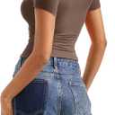 SUUKSESS Women Off The Shoulder Short Sleeve Tops Trendy Cowl Neck Going Out Basic T Shirt (Brown, S)