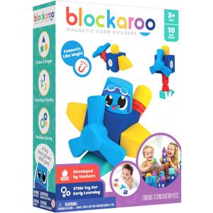 Blockaroo Magnetic Foam Building Blocks - 10-Piece Airplane, Bath Toys for Toddlers, Preschool Toys, Bathtub Toys, Sensory Toys, Blocks for Toddlers 3-5, Engineering Toys for Kids 3-5, Bath Blocks