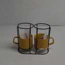 Stackable Coffee Mugs with Rack: 13 oz Stacking Ceramic Cups with Stand - Porcelain Stacked Tea Mug Set of 4(Mustard Yellow)