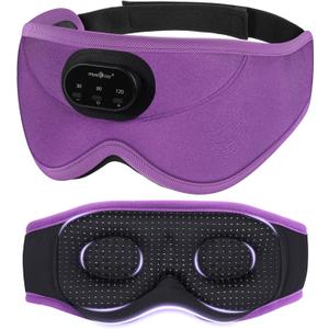 MUSICOZY 3D Bluetooth Sleep Mask with Headphones and Timer, Wireless Sleep Headphones for Side Sleepers, Eye Mask with Bluetooth Headphone, Unique Gifts for Men Women, Purple
