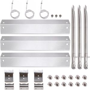 Criditpid Grill Replacement Parts for Chargriller 5050, 5650, 3001, 3030, 5072, 3008, 4000, 5252, 5050 Grill Models, Stainless Steel Heat Plates, Burner Tubes, Hanger Brackets, Electronic Ignitor.