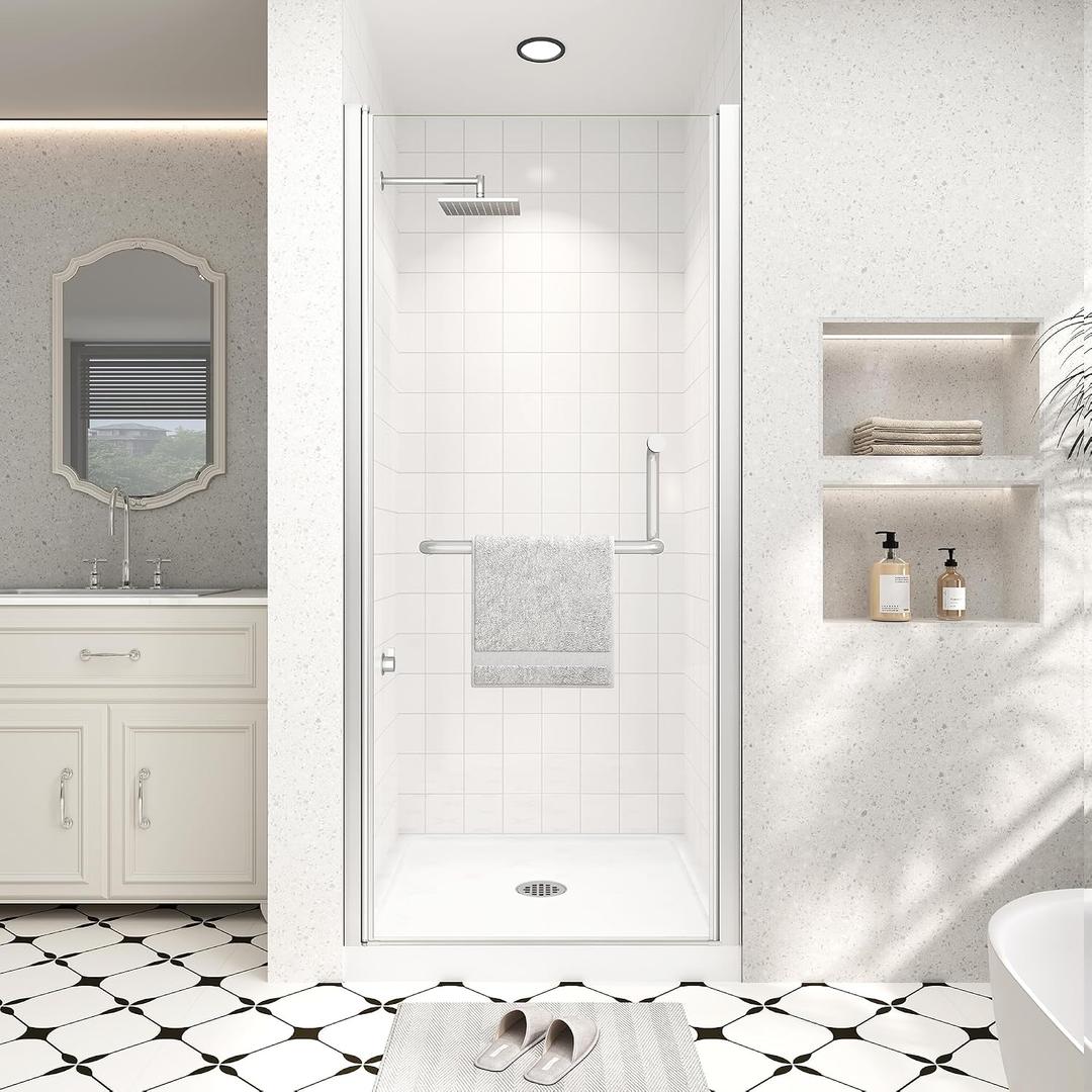 Frameless Pivot Shower Door 34"-36" Wx72 H,1/4"(6mm) Clear Nano Coated (SGCC) Tempered Glass,Reversible Swing Shower Door for Walk-in Shower,Modern Brushed Nickel Finish
