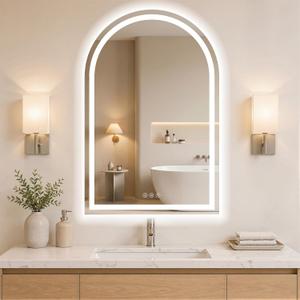 Arched LED Bathroom Mirrors with Lights 30"x40" LED Mirror for Bathroom,Led Vanity Mirror, Anti-Fog,LED Mirrors with Light, Anti-Fog, Dimmable, 3 Color, Shatterproof, Touch Sensor
