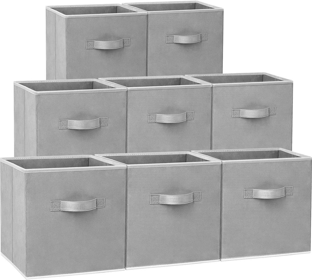 Criusia Storage Cubes - 11 Inch Heavy Duty Fabric Closet Bins for Shelves, Cube Organizer - 8 Pack Collapsible Decorative Storage Bins Baskets for Organizing Clothes Blankets Toys (Grey)