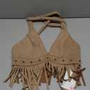MakeMeChic Women's Fringe Rodeo Faux Suede Halter Tops Tie Backless Sleeveless Western Cowgirl Concert Outfits (Brown, XS)