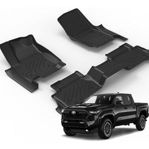 Floor Mats for Toyota Tacoma 2024-2025 Crew Cab, All Weather Floor Liner for Tacoma 2024-2025 TPE Custom Fit Car Mats Front&Rear 2 Row Mats, Black