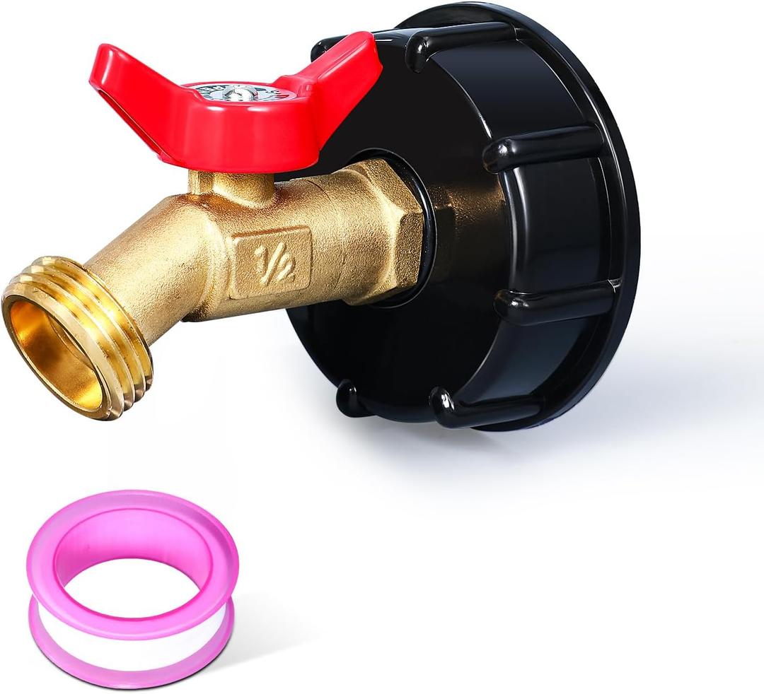 275-330 Gallon IBC Tote Tank Adapter,IBC Tote Adapter, 2.44" Fine、2 "Fine, and 2" Coarse Thread,1/2" Male NPT Inlet Threaded Brass Hose Faucet Garden Hose Connector (1/2 Inch IBC Tote Adapter)