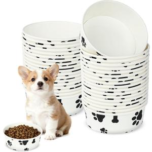 Disposable Pet Food Bowls, White Thickened Pet Bowls in Bulk, Cute Patterns, Suitable for Dry/Wet Food, Puppies, Kittens (100-PACK)