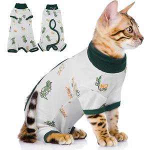 QBLEEV Cat Recovery Suit for Post Surgery, Spay Neuter Onesie for Cats | Soft stretchy cotton, anti-lick surgical shirt for skin diseases, pajamas for abdominal wound, kitten cone alternative, S-XL