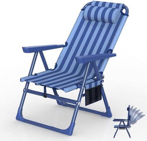 Suteck Backpack Beach Chair, 6-Positions Beach Chairs for Adults with Cooler Bag, Reclining Beach Chair with Cup Holder Folding Camping Chair for Sand Outdoor