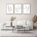 KISSFOX 3 Piece Framed Wall Art Botanical Wall Decor Floral Pictures Wildflower Canvas Art Black White Line Paintings Minimalist Boho Artwork For Bedroom Living Room Bathroom, 16x24 In Natural Framed