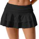 Women's Y2K Ruffle Mini Skirt Low Waist Layered Flowy Golf Skorts Skirt (Black, M)