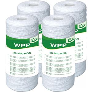 20 Micron Water Filter 10" x 4.5", 10-inch Whole House Heavy Duty String Wound Sediment Pre-Filters for Well Water, Replacement Cartridge for WP25BB97P, RS24, SWC-45-1020, PC10, 4-Pack