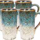 20oz Porcelain Coffee Mugs Set of 4, Large Tall Coffee Mugs with Handles, Modern Ceramic Coffee Cups for Tea, Cocoa, Milk, Gifts for Women Men - White & Blue