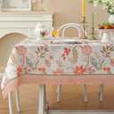 Rectangle Waterproof Tablecloth Linen Textured Table Cloth,Stain and Wrinkle Resistant Washable Fabric Table Cover for Dining, Party, Camping and Outdoor, 52 x 70 Inch, Pink Garden