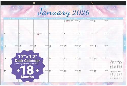 2026 desk calendar 17x12 Inch-Wall & Desk Planner Dual-Use Design,18-Month Use, clear plastic cover