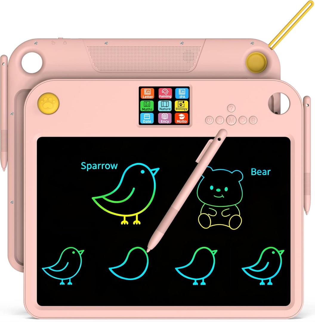 Multifunctional LCD Writing Tablet for 4-9 Kids Dual-Screen Pad9 Learning Themes Charging Erasable Board with Extra Stylus Lock Switch,Educational Learning Toys Birthday Gifts for Girls Boys (Pink)