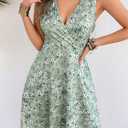 Casual Sleeveless Summer Dresses for Women | Floral Sundress, Wrap V-Neck, Elastic Waist with Pockets, Fit and Flare A-Line Design for Vacation, Beach, Casual Wear (L)