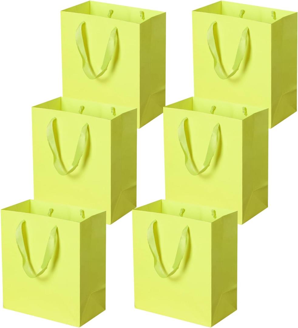 2 x Pikalon 6 pcs Neon Yellow Gift Bags with Handles, Medium 8.66"x4.72"x9.84" Bright Color Gift Wrap Paper Bag Party Favor Bag Boutique Retail Bags for Wedding Birthday Baby Shower Wedding Welcome Party Supplies (Yellow, 8.66x4.72x9.84 Inches)