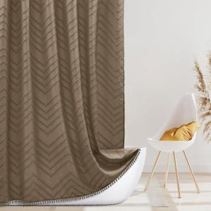 Boho Farmhouse Shower Curtain Woven Fabric Khaki Shower Curtain, 72 x 72 Tufted Chevron Textured Striped Modern Farmhouse Minimalist Shower Curtain for Bathroom