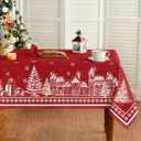 Horaldaily Christmas Tablecloth 60120 Inch Rectangular, Red Snow House Pine Trees Washable Table Cover for Party Picnic Dinner Decor