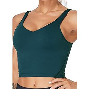 Oalka Sports Bra Womens Longline Padded Crop Tank Yoga Bras Workout Fitness Top Heart Dark Teal S