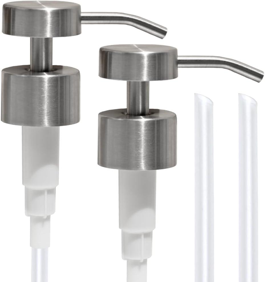 Soap Dispenser Pump | Stainless Steel Replacement | Durable, Rustproof | for Glass & Plastic Bottles with 28mm 28/400 Thread - 2 Pack (Brushed Silver)