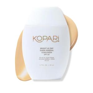 Kopari Bright as Day Sheer Mineral Sunscreen SPF 50, 100% Mineral Facial Sunscreen with Vitamin C & Niacinamide, Sheer Finish, All Skin Tones, 1.7 oz