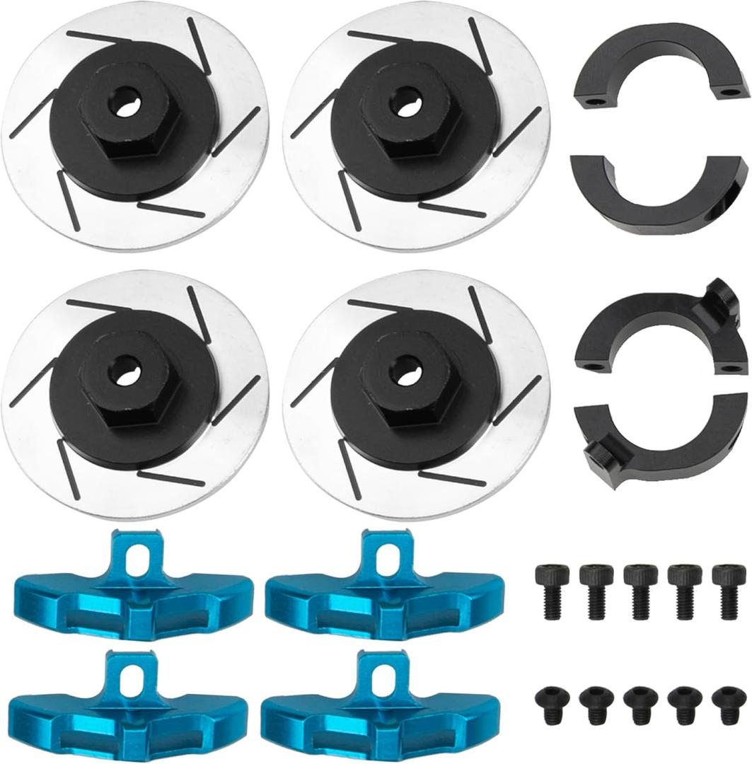 4Pcs ShareGoo CC02 RC Brake Disc,Metal 12mm Wheel Hex Hub Adapter Brake Disc Decoration Compatible with Tamiya CC02 CC-02 1/10 RC Crawler Car (Blue)