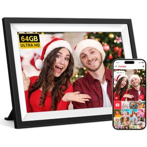 Frameo 10.1 Inch WiFi Digital Photo Frame 1280x800 IPS LCD Touch Screen, Auto-Rotate Portrait and Landscape, Digital Picture Frame Built in 64GB Memory, with 2 Wireless Controllers Retro Game Console (Dark Black-64GB)