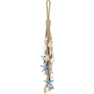 Deco 79 Jute Rope Fish Home Wall Decor Layered Hanging Wall Sculpture with Blue Starfish and Shell Accents, Wall Art 6" x 2" x 24", Brown (5.9L" x 1.8W")