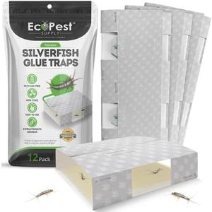 Silverfish Trap — 12 Pack | Sticky Indoor Glue Trap for Silverfish, Firebrat, and Other Bugs and Crawling Insects | Adhesive Silverfish Killer Paks, Monitor, and Detector with Natural Bait Attractant