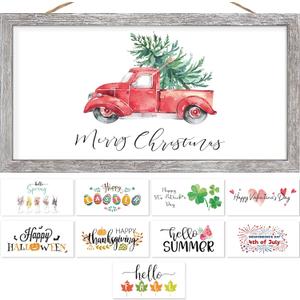 Farmhouse Wall Decor Sign Christmas Decoration Indoor Christmas Wall Decor With 10 Interchangeable Holiday Sayings Merry Xmas Sign for Xmas Thanksgiving Rustic Home Decors Living Room Bedroom 9x17