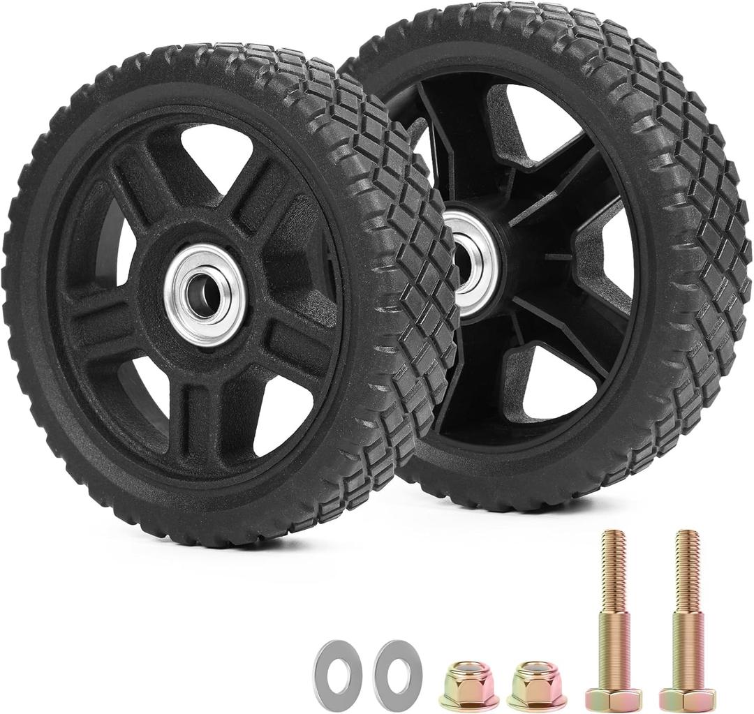 6 Inch Lawn Mower Wheels Kits Universal 6" Push Mower Wheels with 1/2" Bearing, Bolts & Nuts, Plastic Replacement Tires for Most Standard Garden Tiller, Pressure Washer, Handtruck, 2 Pack