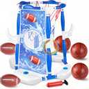 PJG Pool Basketball Hoop, 3-in-1 Floating Poolside Basketball Ring Game Football for Kids Ages 3-12, Outdoor Summer Swimming Pool Party Water Toy for Family Adults Boys Grils Birthday Gift (Blue)