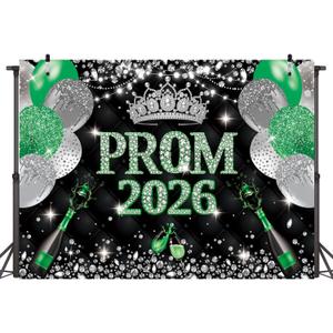 Prom Night Backdrop Prom 2026 Photography Background Black Green Congrats Grad Class of 2026 Graduation Party Decoration (Green, 7x5ft)