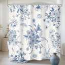 LIGHTINHOME Blue Floral Shower Curtain 72Wx72H Inches,Boho Vintage Navy and White Flowers Bathroom Curtains,Decorative Bird Farmhouse Shower Curtain Set,Chinoiserie Aesthetic Bathroom Decor with Hooks