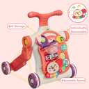 HYES Upgraded 5 in 1 Baby Walker and Activity Center for Baby Girl, Learning to Walk, Sit to Stand, Early Learning Push Toys for Infant 12 Months, Walking Toys Gift for Toddler Girls, Red