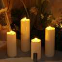Rossesay 8" 10" 12" 14" x 4" Large Waterproof Outdoor Flameless Candles, 4 Pcs LED Pillar Candles with Remote and Timers Battery Operated Jumbo Flickering for Home Patio Church Lanterns(White)