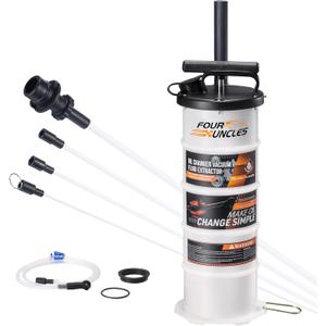 FOUR UNCLES 6.5L Manual Oil Extractor Pump for Automotive, Vacumm Fluid Extractor with Pump Tank Remover & 4 Tubes for Oil Change and a Brake Bleeder Hose for Brake Fluid Change