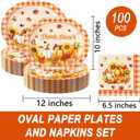 2 x 100 Pcs ThanksGiving Oval Paper Plates and Napkins Set, 10" x 12" Large Disposable Pumpkin Plates for ThanksGiving Party Supplies