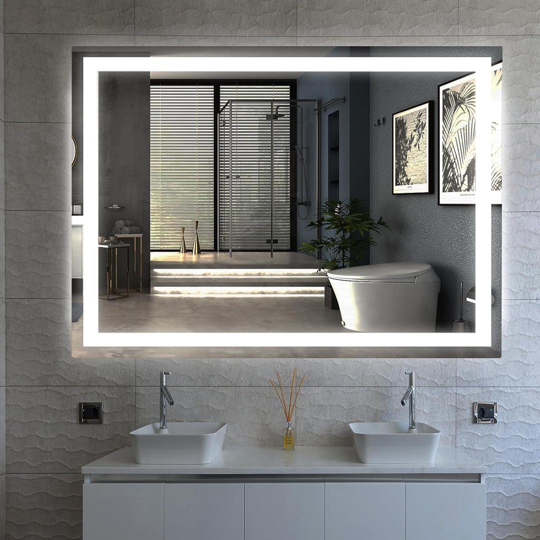 36"x24" LED Bathroom Mirror with Lights Non-Touchscreen Switch,LED Mirror Bathroom Lighted Vanity Mirror with Lights for Wall-Mounted,Anti-Fog,Tempered Glass,Shatterproof Design (Single Color Light)